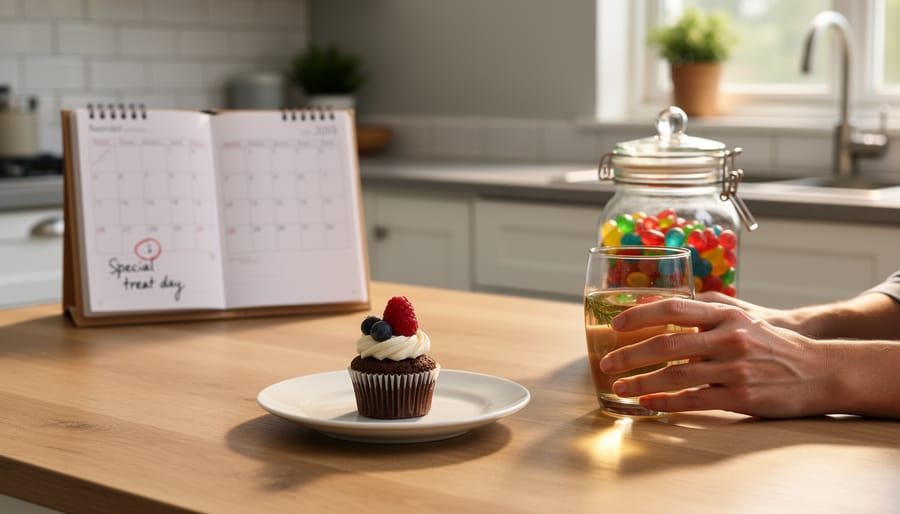 Person enjoying a special-day meal with a small dessert at a home dining table